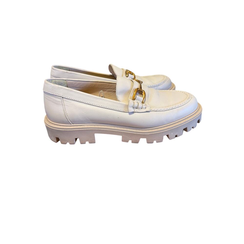 Zara Cream Chunky Lug Sole Platform Loafer w/Goldtone Horsebit Detail Size 40=9
